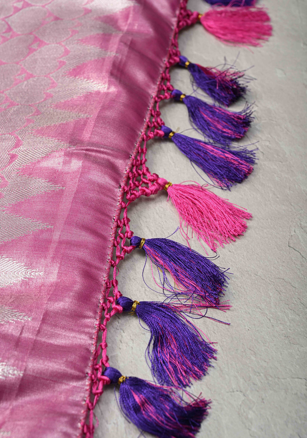 Ink Purple Kanjivaram Tissue Semi Silk Saree with Meenakari Floral Brocade and Paisley Zari Border