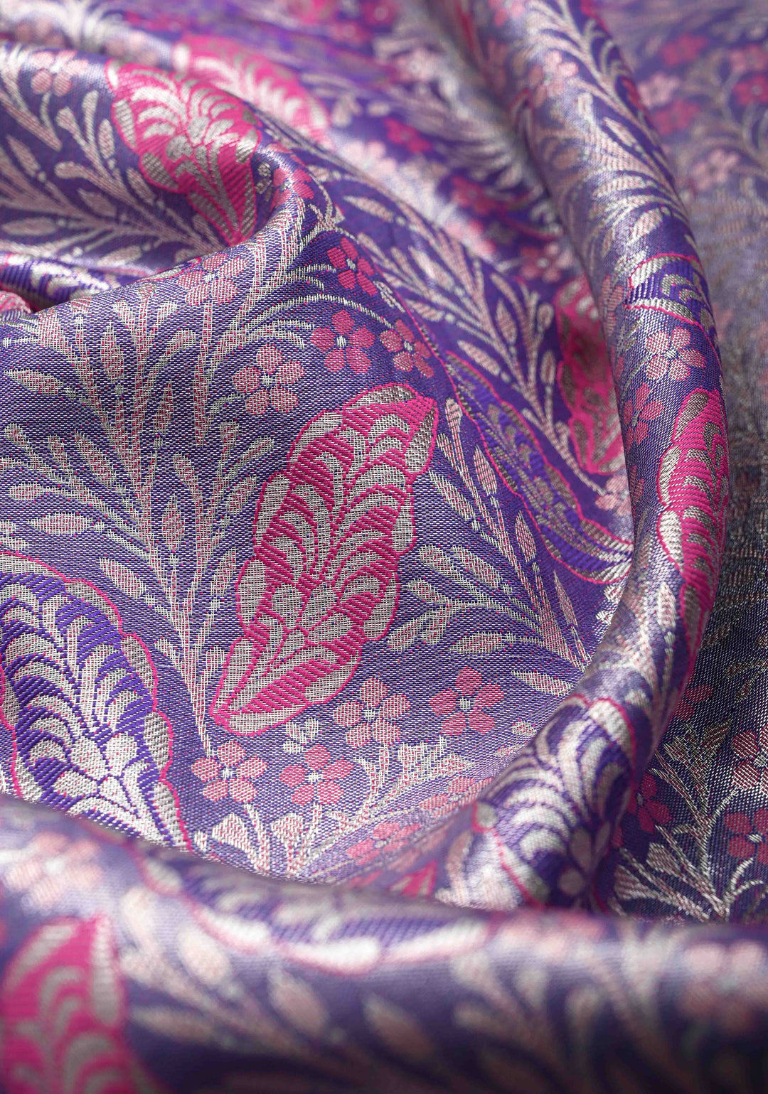 Ink Purple Kanjivaram Tissue Semi Silk Saree with Meenakari Floral Brocade and Paisley Zari Border