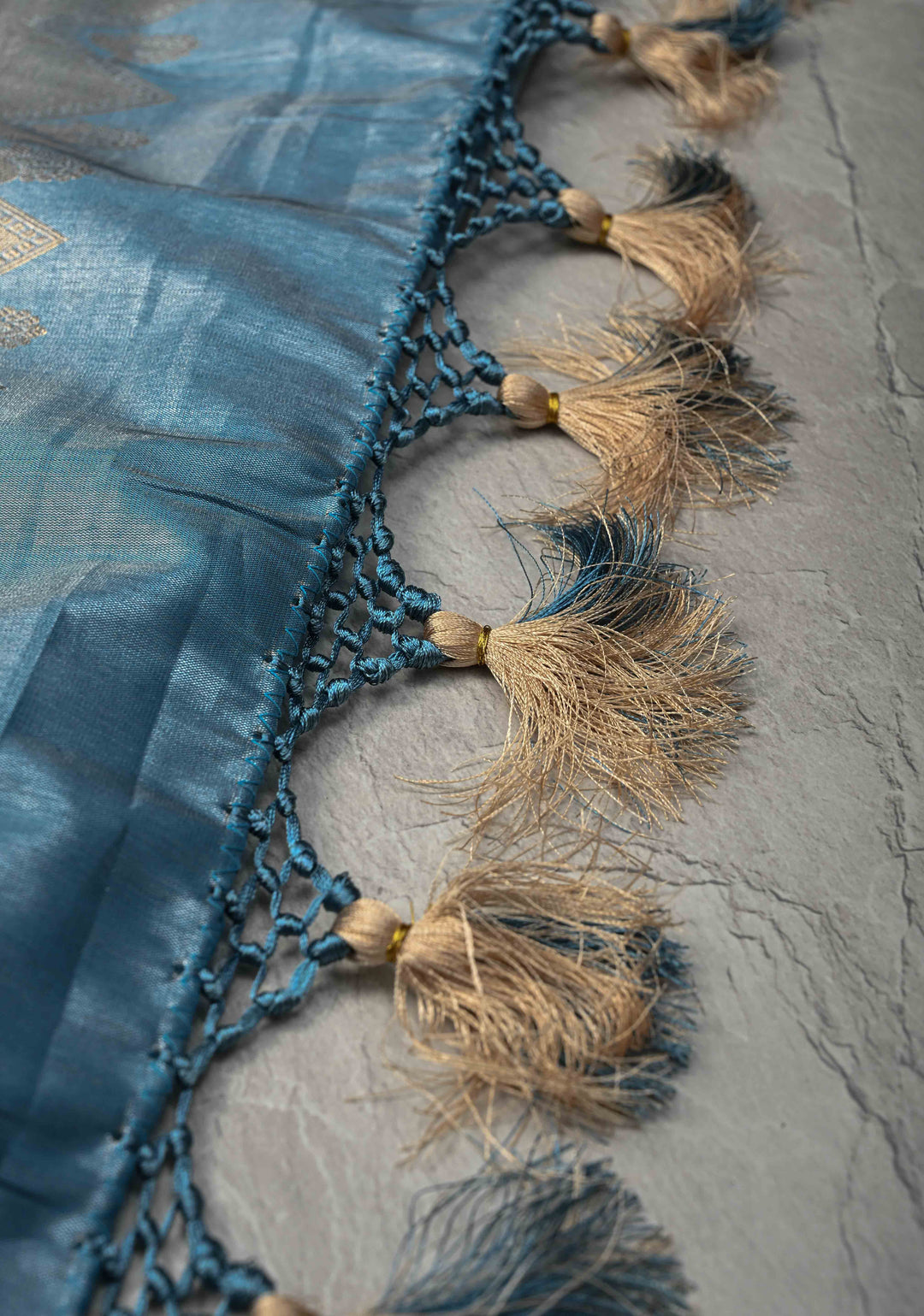 Pastel Purple Brocade Jaal on Kanjivaram Tissue Semi Silk Saree with Meenakari Buttas and Contrast Zari Border