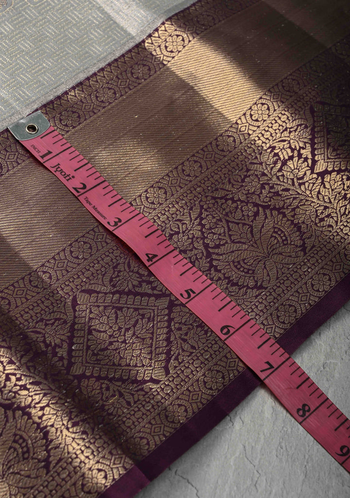 Gray Kanjivaram Tissue Semi Silk Saree with Meenakari Brocade and Contrast Zari Border