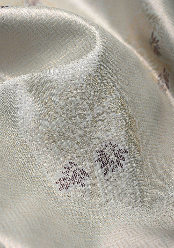 Gray Kanjivaram Tissue Semi Silk Saree with Meenakari Brocade and Contrast Zari Border