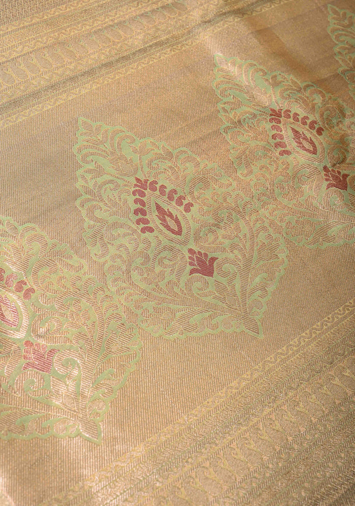 Burnt Orange Kanjivaram Brocade Tissue Semi Silk Saree with Zari Border