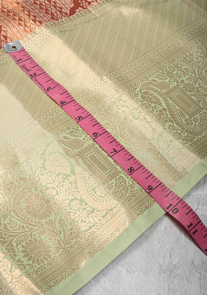 Burnt Orange Kanjivaram Brocade Tissue Semi Silk Saree with Zari Border