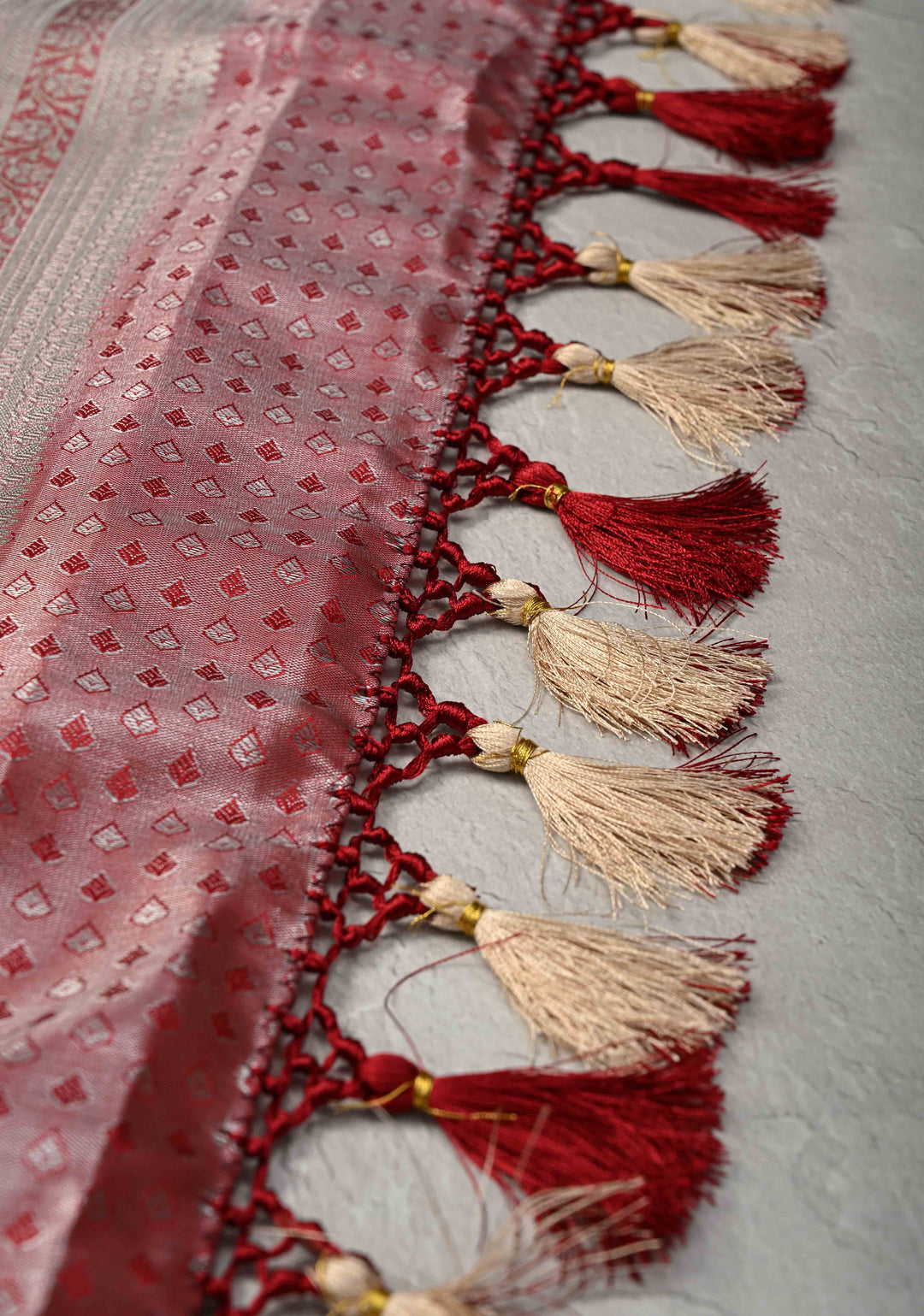 Light Lavender Brocade on Kanjivaram Tissue Semi Silk Saree with Meenakari Buttas and Contrast Zari Border