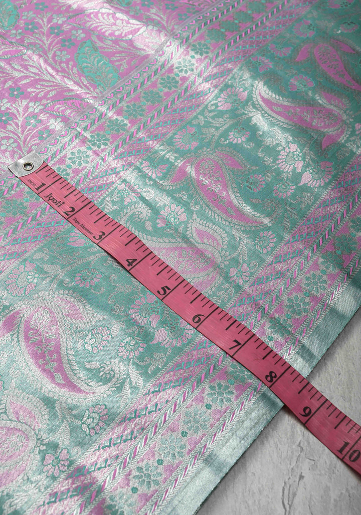 Pastel Pink Kanjivaram Tissue Semi Silk Saree with Meenakari Brocade and Zari Border