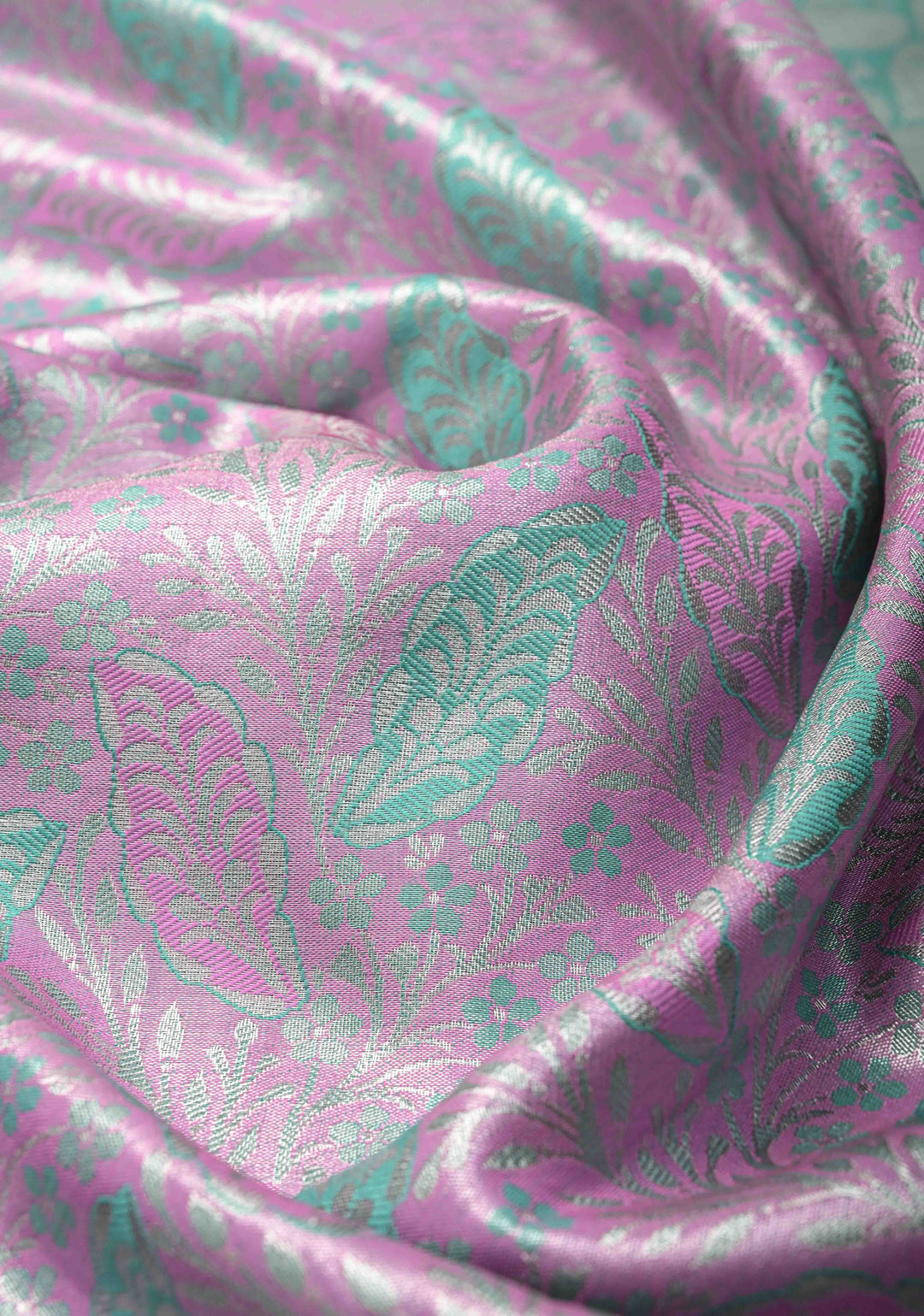 Pastel Pink Kanjivaram Tissue Semi Silk Saree with Meenakari Brocade and Zari Border