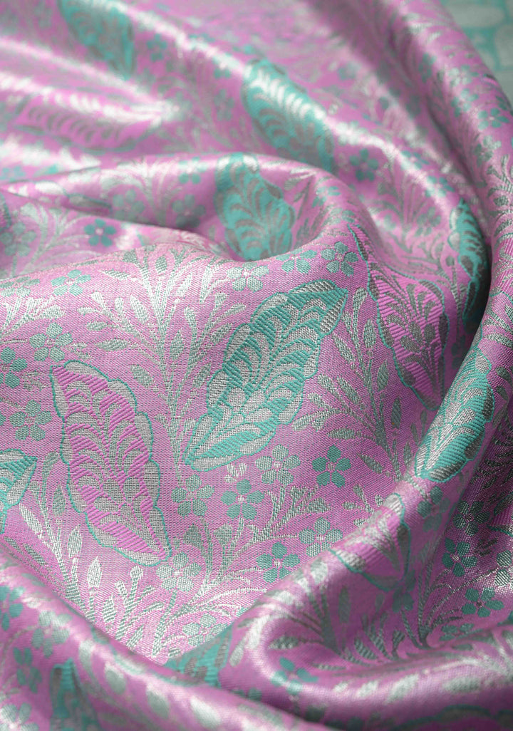 Pastel Pink Kanjivaram Tissue Semi Silk Saree with Meenakari Brocade and Zari Border