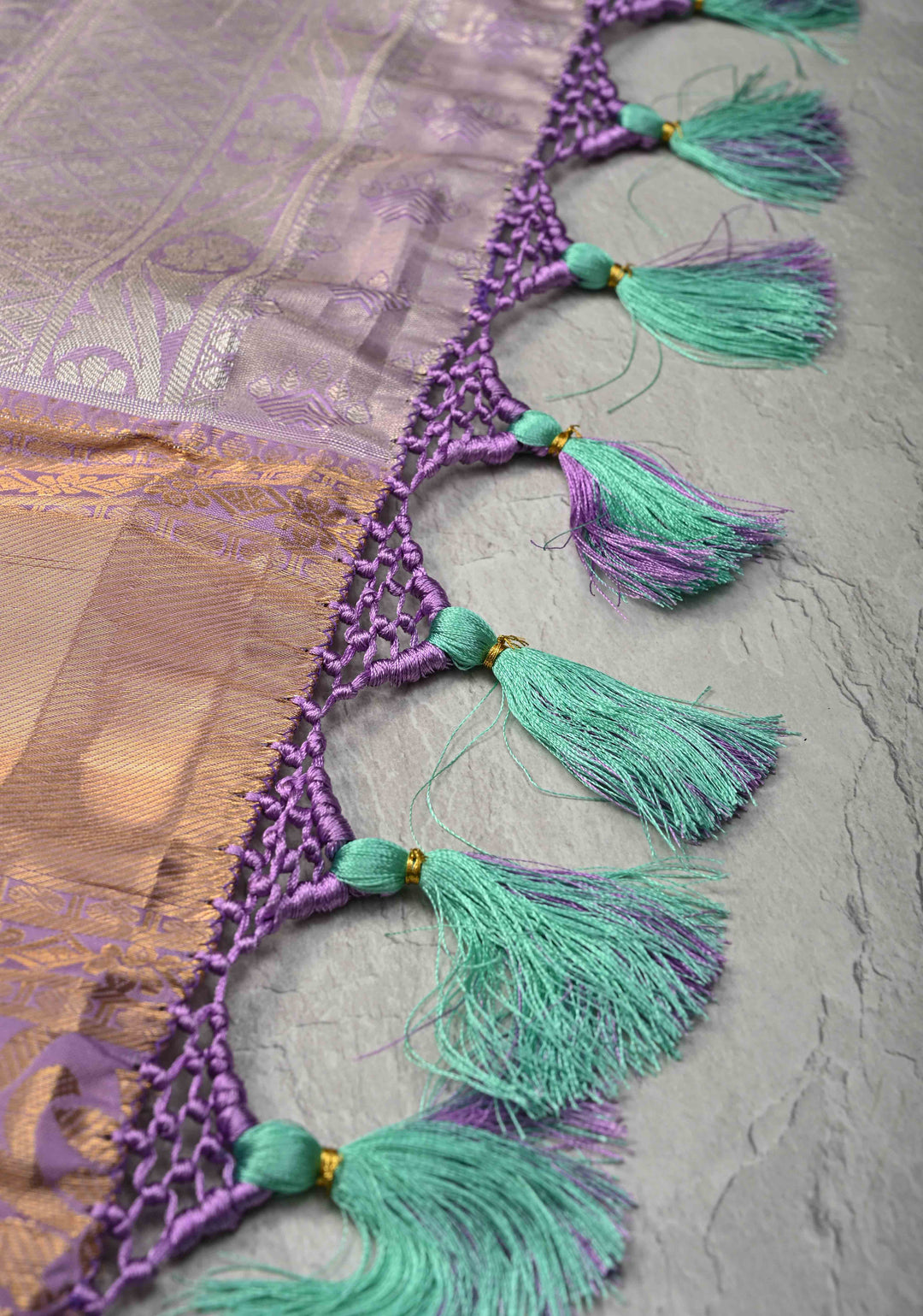 Seafoam Green Kanjivaram Tissue Semi Silk Saree with Floral Brocade and Contrast Zari Border