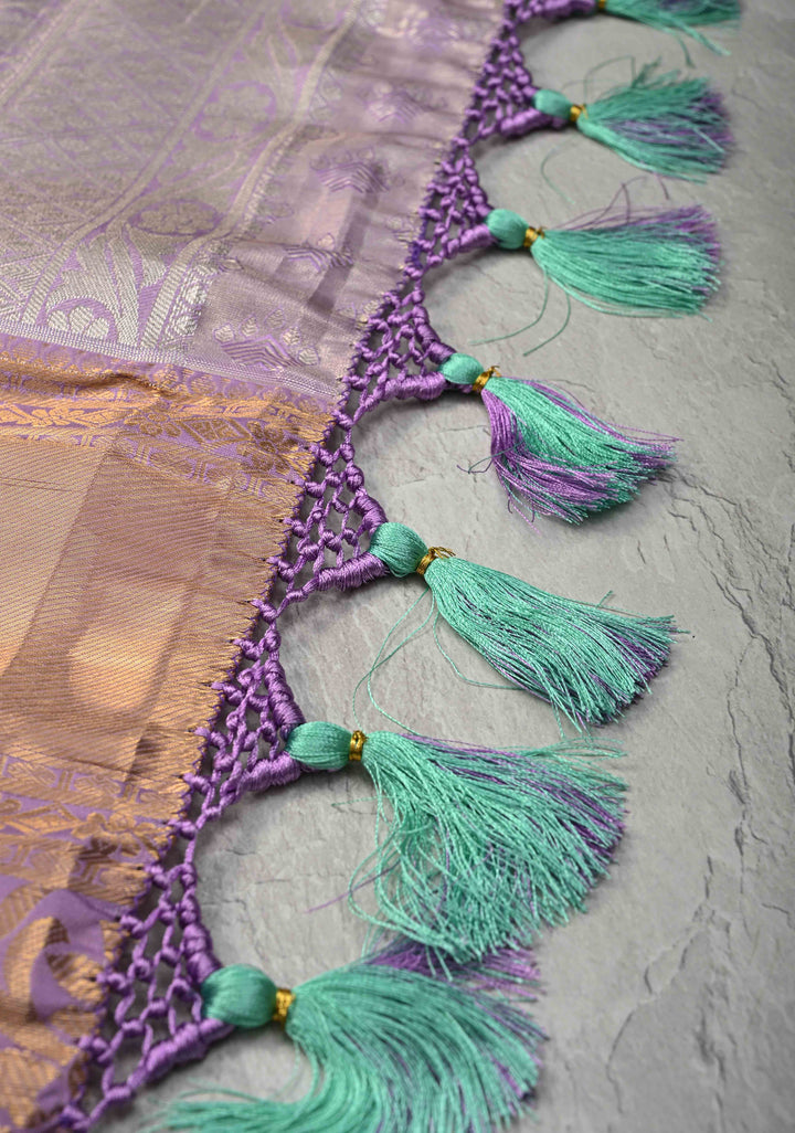 Seafoam Green Kanjivaram Tissue Semi Silk Saree with Floral Brocade and Contrast Zari Border