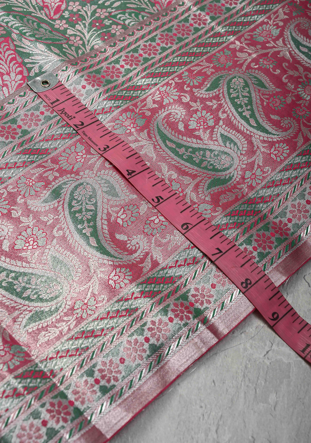 Jade Green Brocade on Kanjivaram Tissue Semi Silk Saree with Meenakari Buttas and Contrast Zari Border