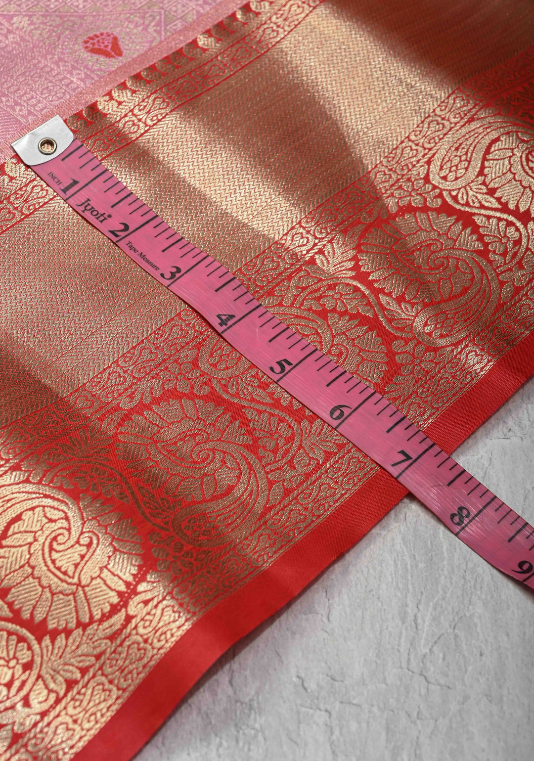 Rose Pink Kanjivaram Tissue Semi Silk Saree with Meenakari Geometric Brocade and Contrast Zari Border