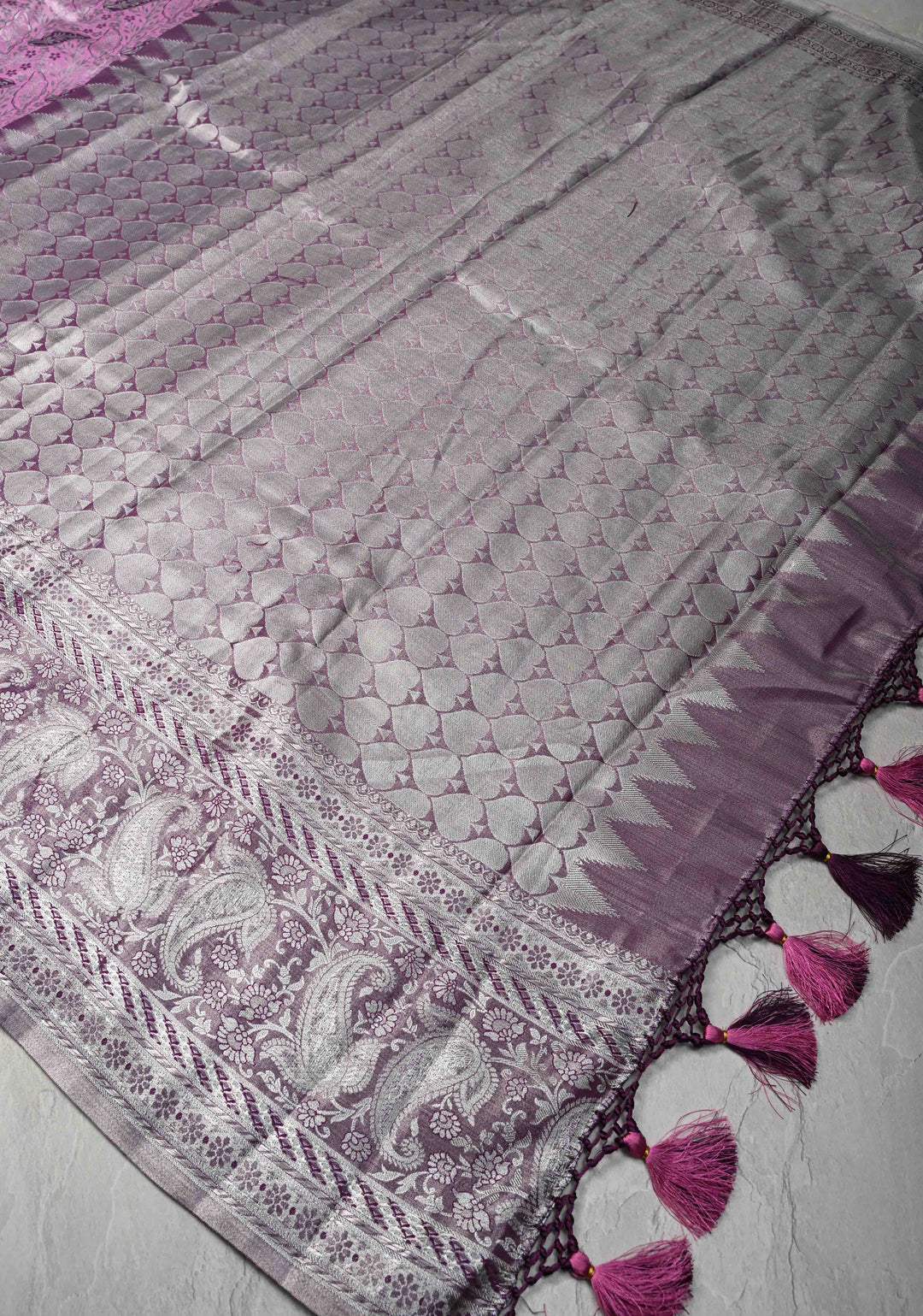Orchid Kanjivaram Tissue Semi Silk Saree with Meenakari Floral Brocade and Zari Border
