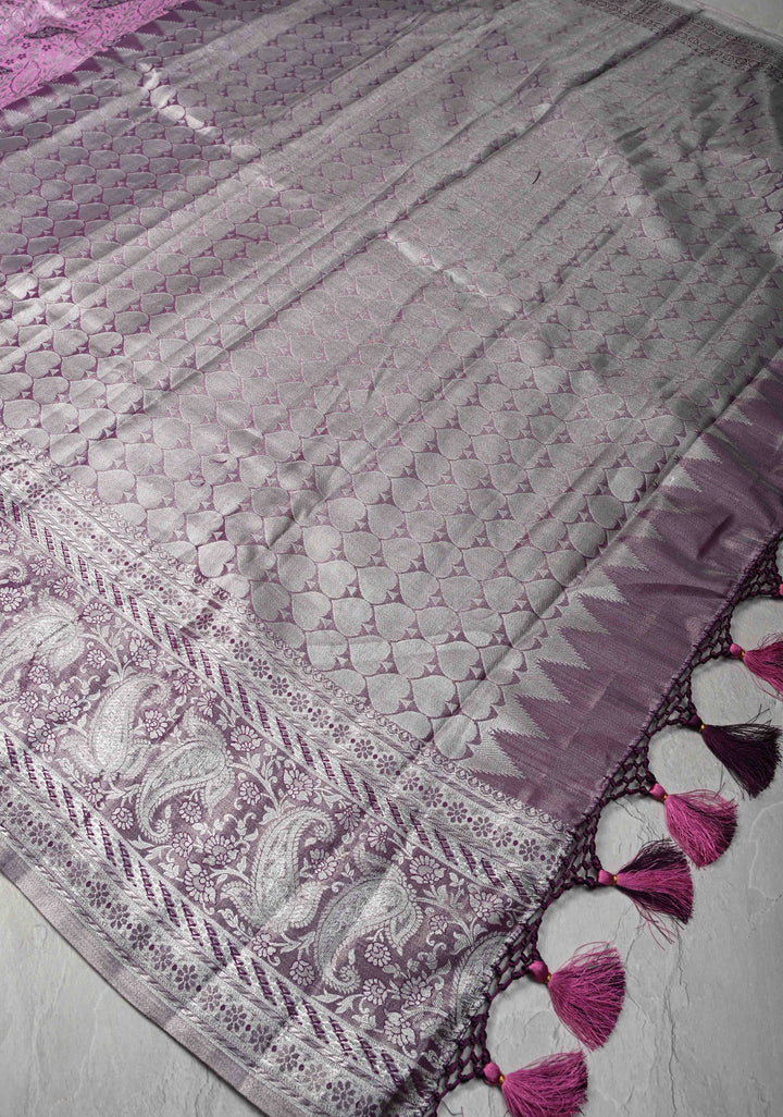 Orchid Kanjivaram Tissue Semi Silk Saree with Meenakari Floral Brocade and Zari Border