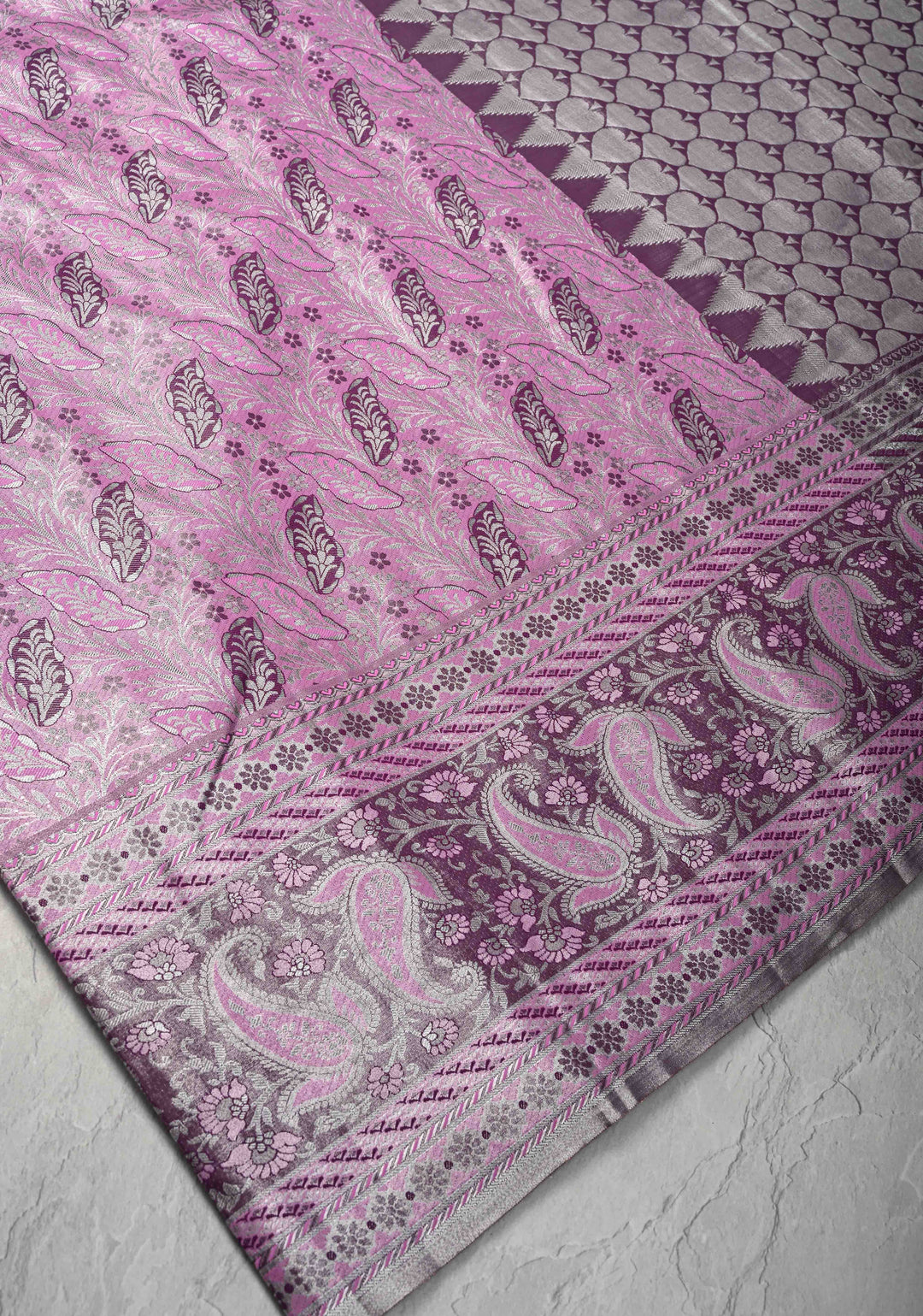 Orchid Kanjivaram Tissue Semi Silk Saree with Meenakari Floral Brocade and Zari Border