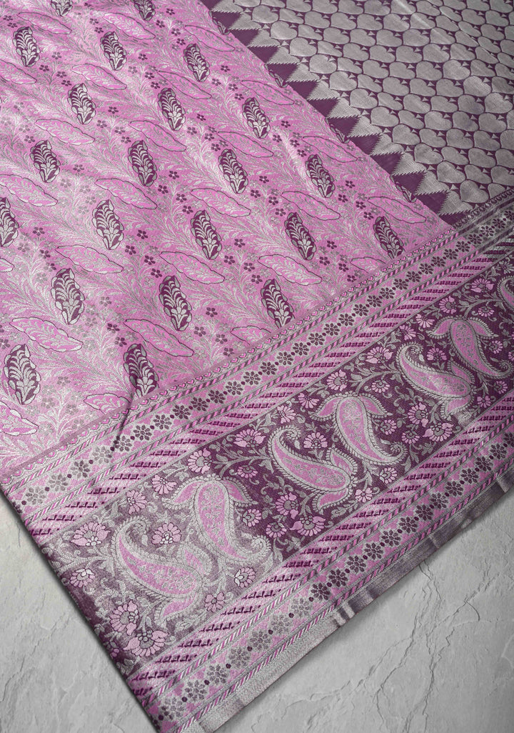 Orchid Kanjivaram Tissue Semi Silk Saree with Meenakari Floral Brocade and Zari Border