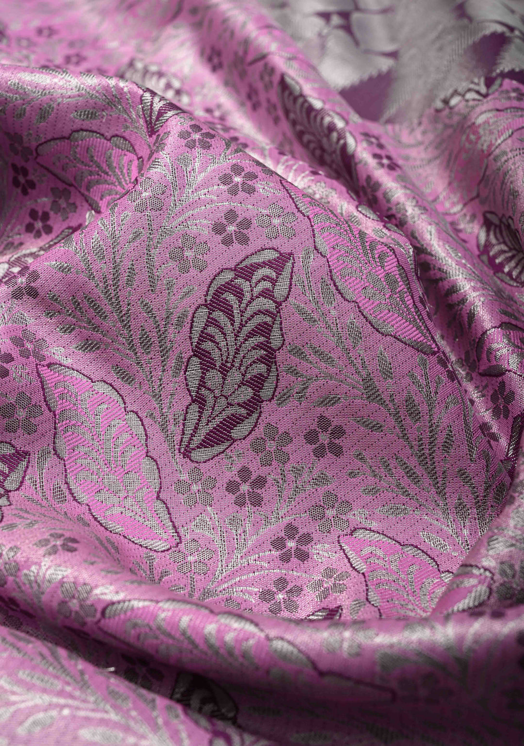 Orchid Kanjivaram Tissue Semi Silk Saree with Meenakari Floral Brocade and Zari Border