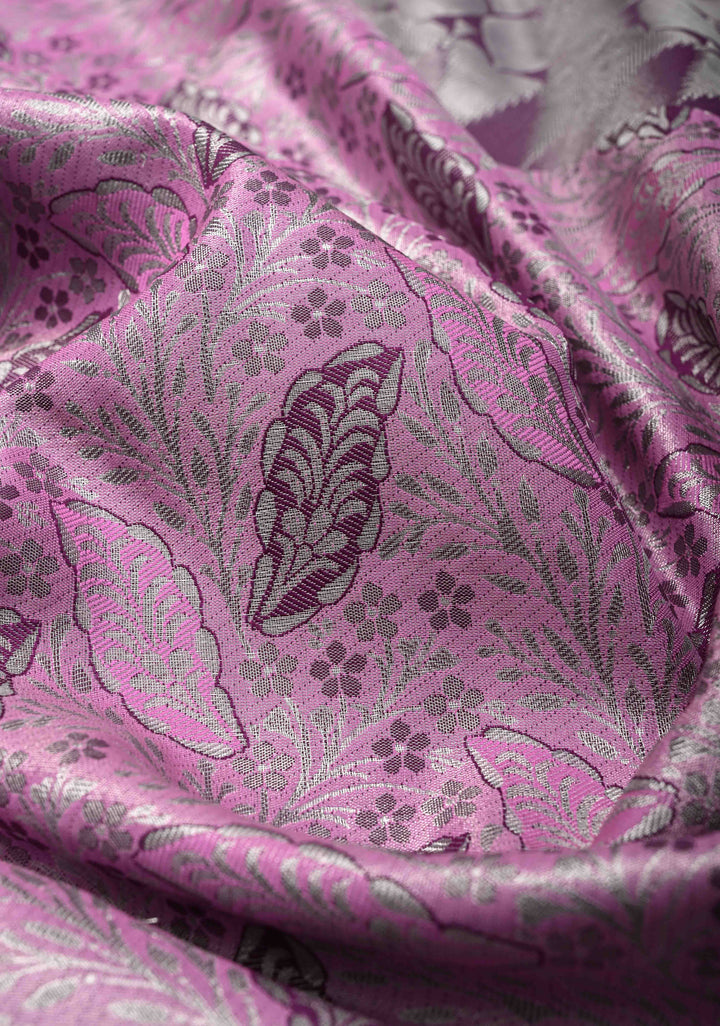 Orchid Kanjivaram Tissue Semi Silk Saree with Meenakari Floral Brocade and Zari Border