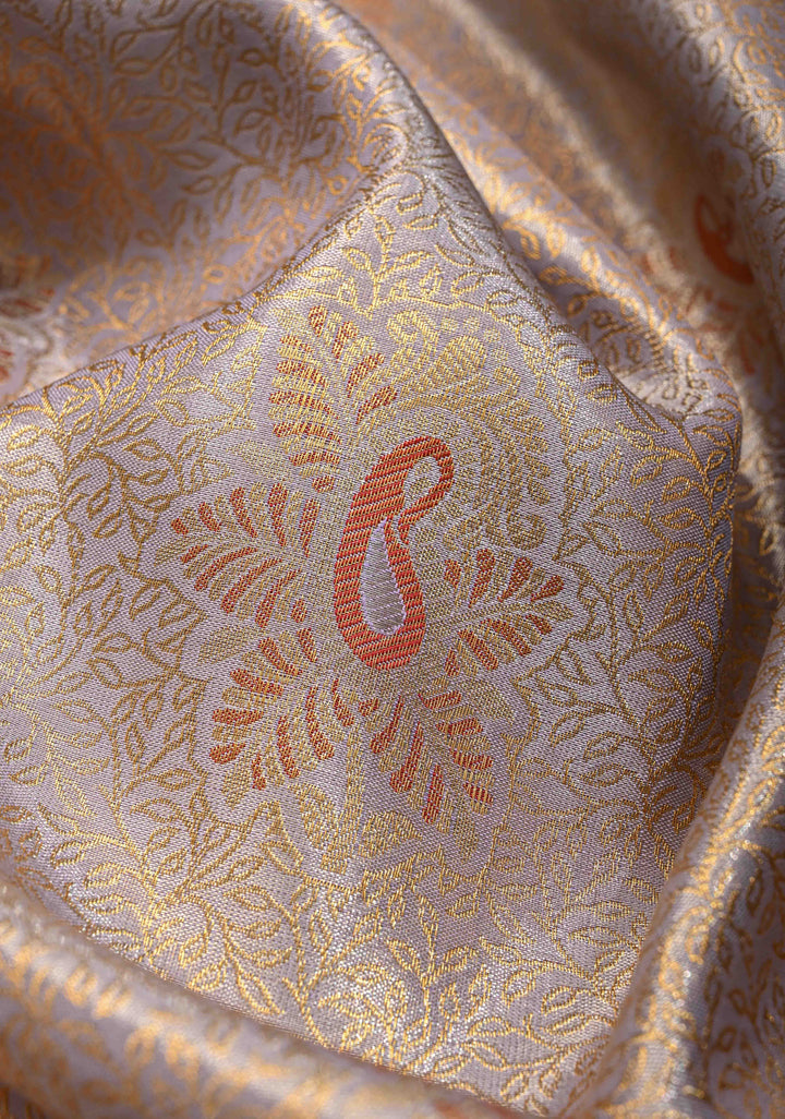 Brocade Gray Semi Silk Saree with Paisley Motifs and Zari Border