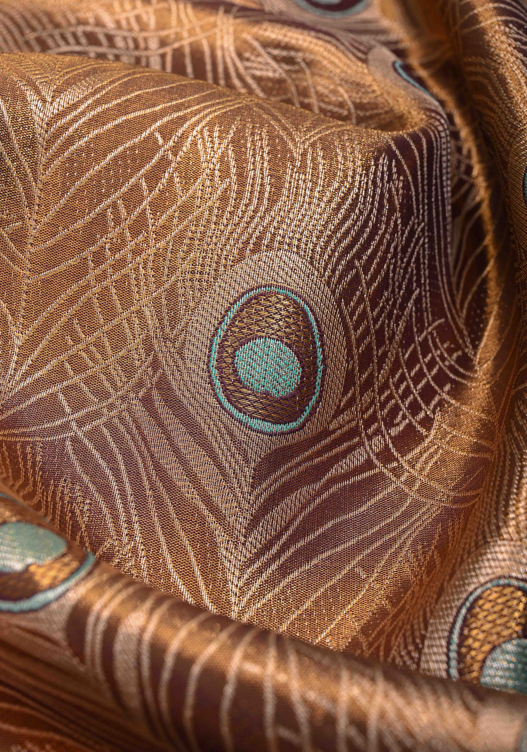 Brown Meenakari Peacock Feather Brocade Kanjivaram Tissue Semi Silk Saree with Contrast Zari Border