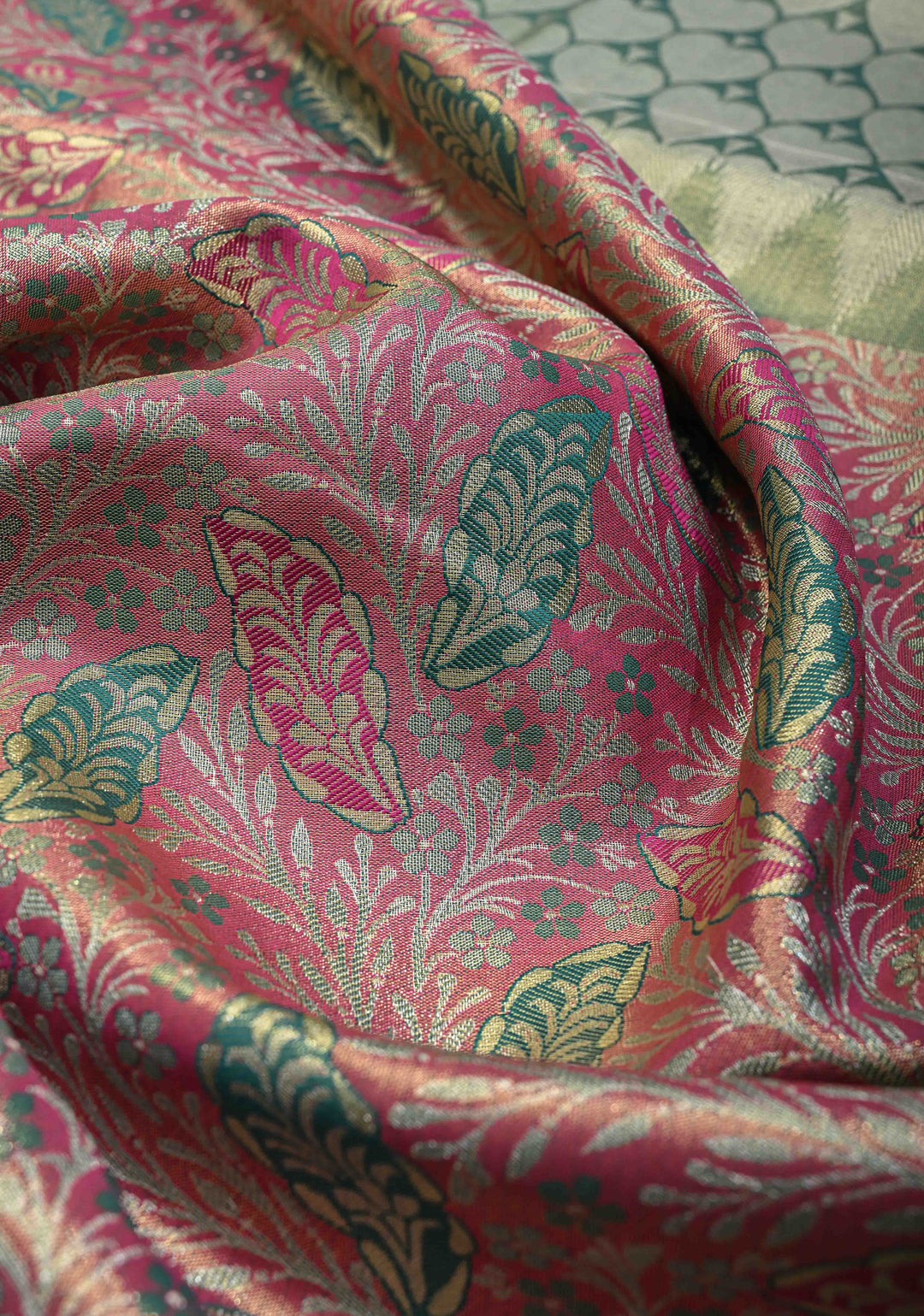Pink Kanjivaram Tissue Semi Silk Saree with Brocade and Contrast Zari Border