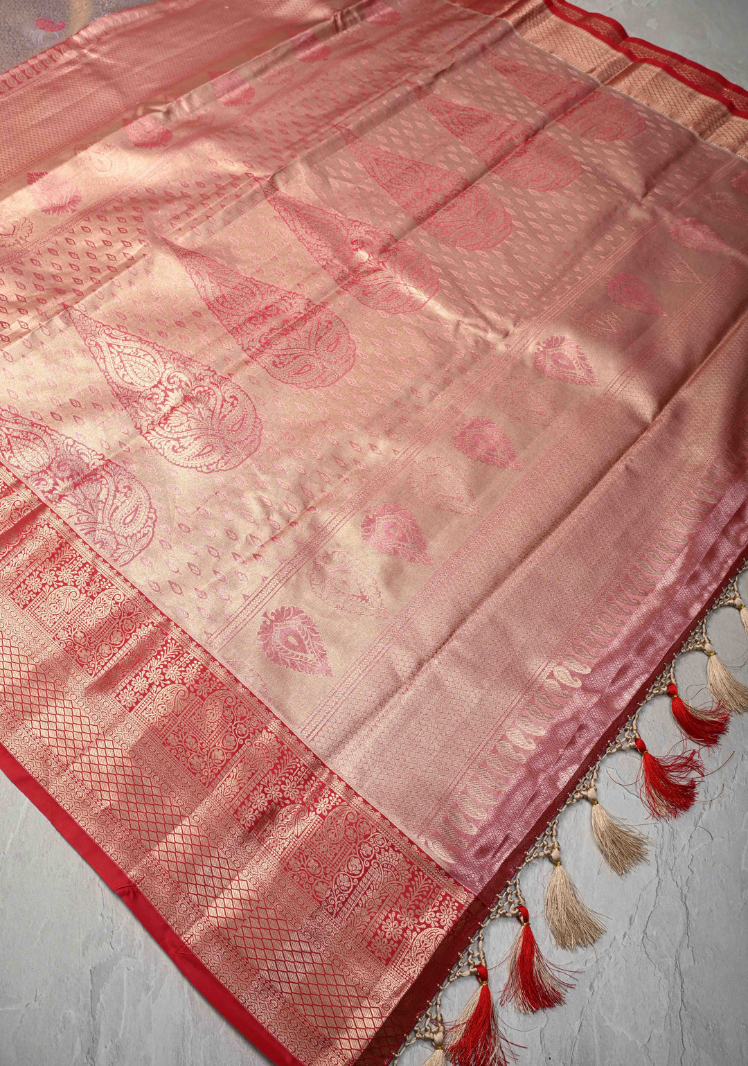 Lilac Meenakari Kanjivaram Brocade Tissue Semi Silk Saree with Contrast Zari Border
