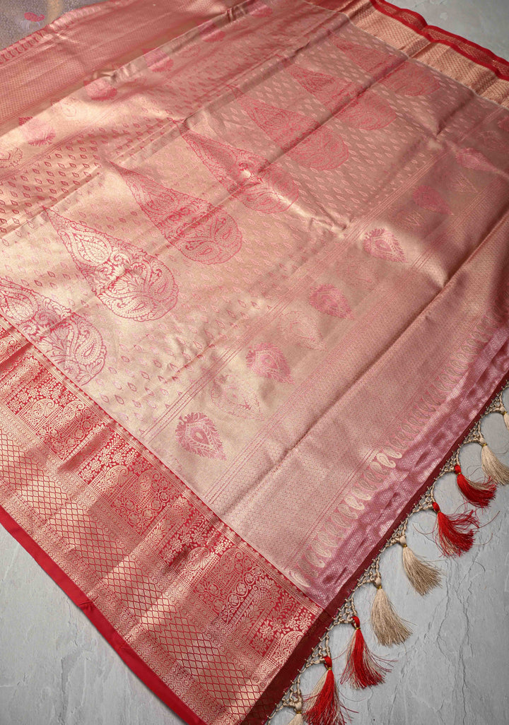 Lilac Meenakari Kanjivaram Brocade Tissue Semi Silk Saree with Contrast Zari Border