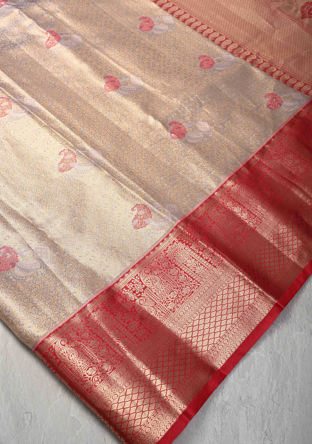 Lilac Meenakari Kanjivaram Brocade Tissue Semi Silk Saree with Contrast Zari Border