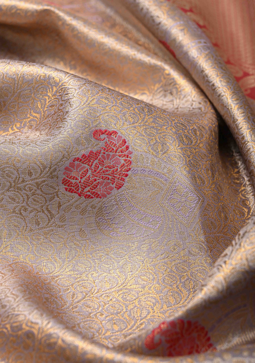 Lilac Meenakari Kanjivaram Brocade Tissue Semi Silk Saree with Contrast Zari Border