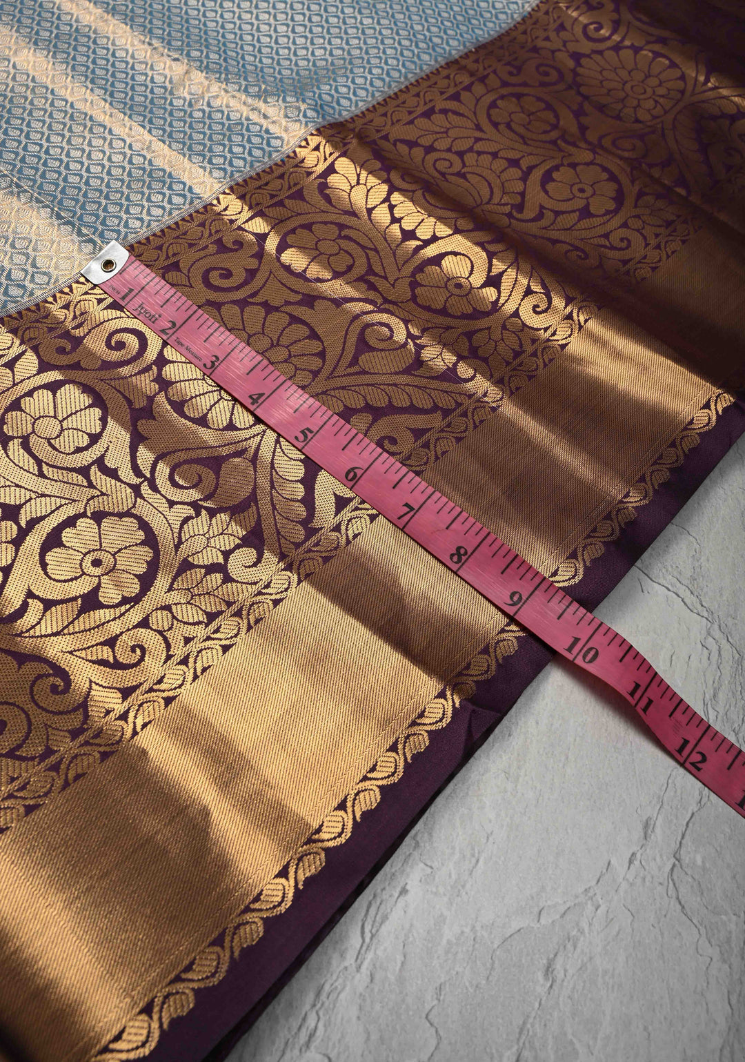 Peacock Blue Brocade on Kanjivaram Tissue Semi Silk Saree with Contrast Zari Border