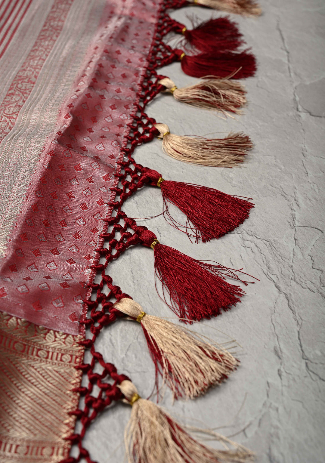 Dusty Liilac Kanjivaram Tissue Semi Silk Saree with Meenakari Brocade and Contrast Zari Border