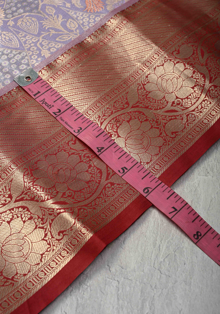 Dusty Liilac Kanjivaram Tissue Semi Silk Saree with Meenakari Brocade and Contrast Zari Border
