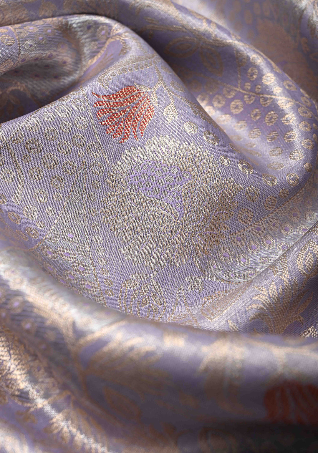 Dusty Liilac Kanjivaram Tissue Semi Silk Saree with Meenakari Brocade and Contrast Zari Border