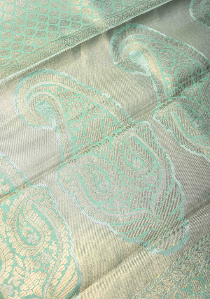 Orange Kanjivaram Tissue Semi Silk Saree with Meenakari Floral Brocade and Contrast Zari Border