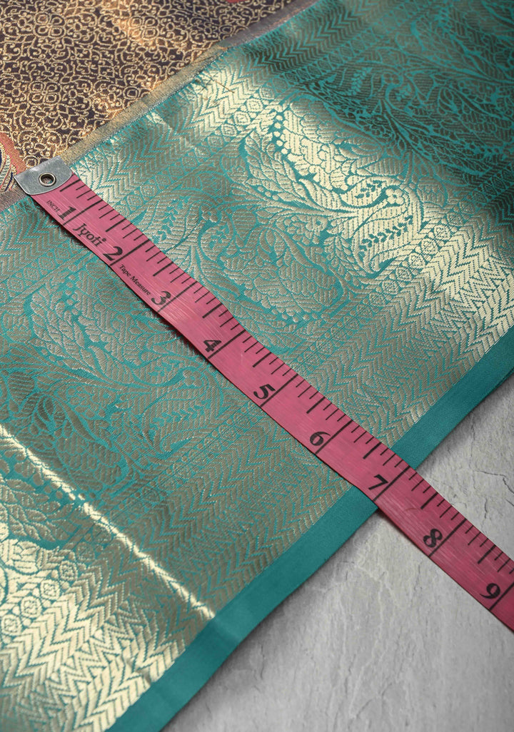 Blue Brocade Jaal on Kanjivaram Tissue Semi Silk Saree with Meenakari Twin Birds Buttas and Contrast Zari Border