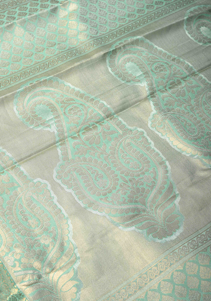 Brown Kanjivaram Tissue Semi Silk Saree with Meenakari Floral Brocade and Contrast Zari Border