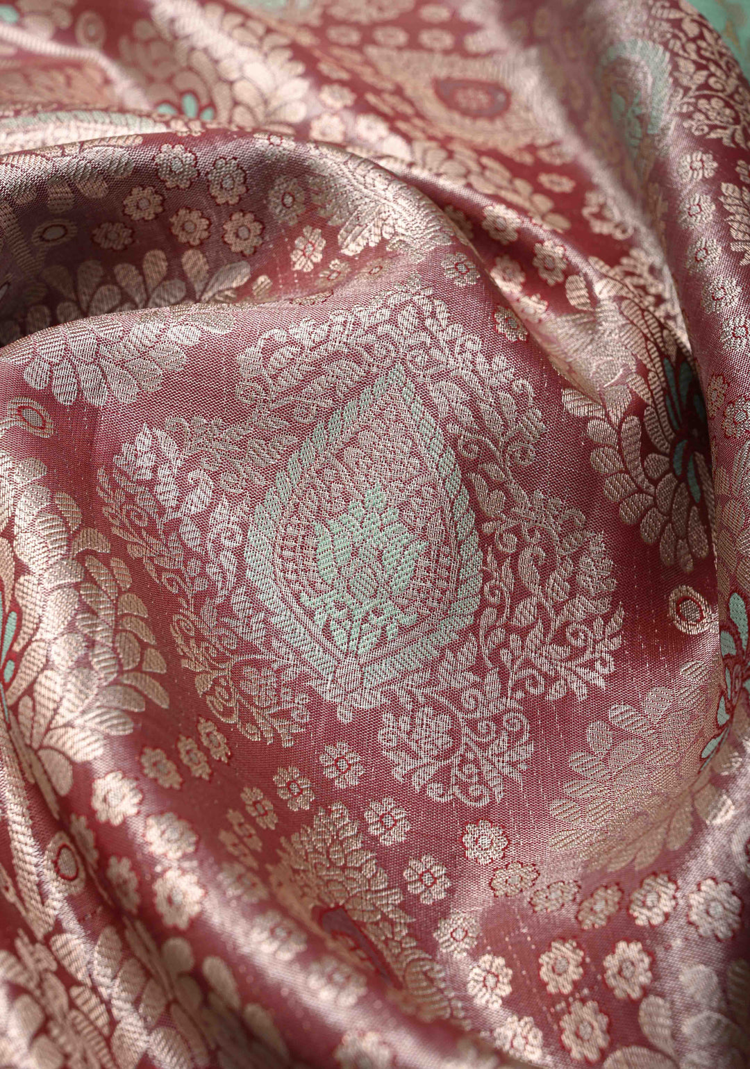 Brown Kanjivaram Tissue Semi Silk Saree with Meenakari Floral Brocade and Contrast Zari Border