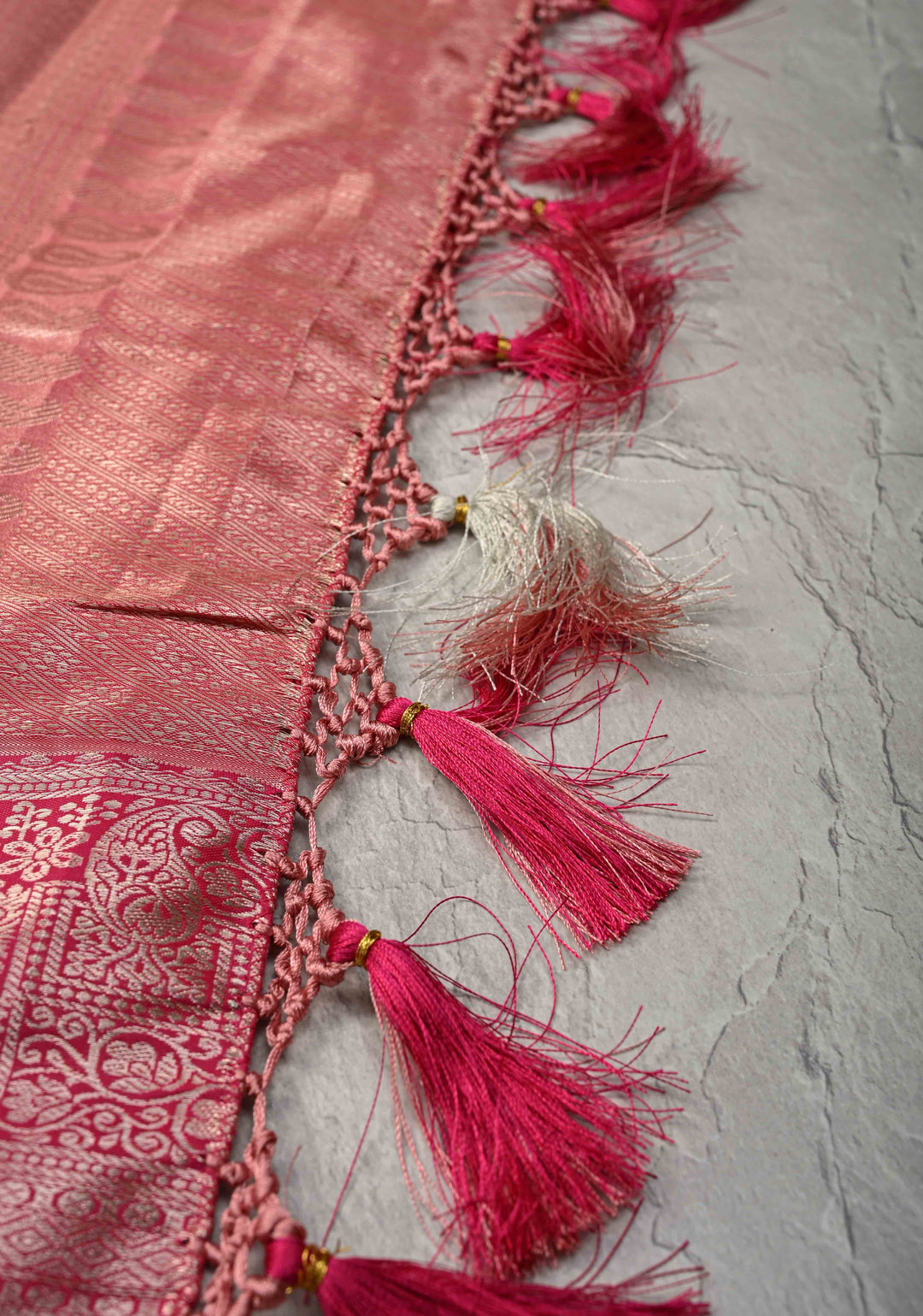 Taupe Brocade on Kanjivaram Tissue Semi Silk Saree with Contrast Zari Border