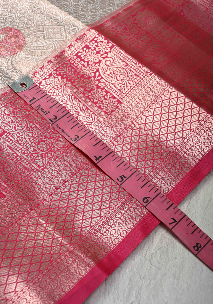 Taupe Brocade on Kanjivaram Tissue Semi Silk Saree with Contrast Zari Border