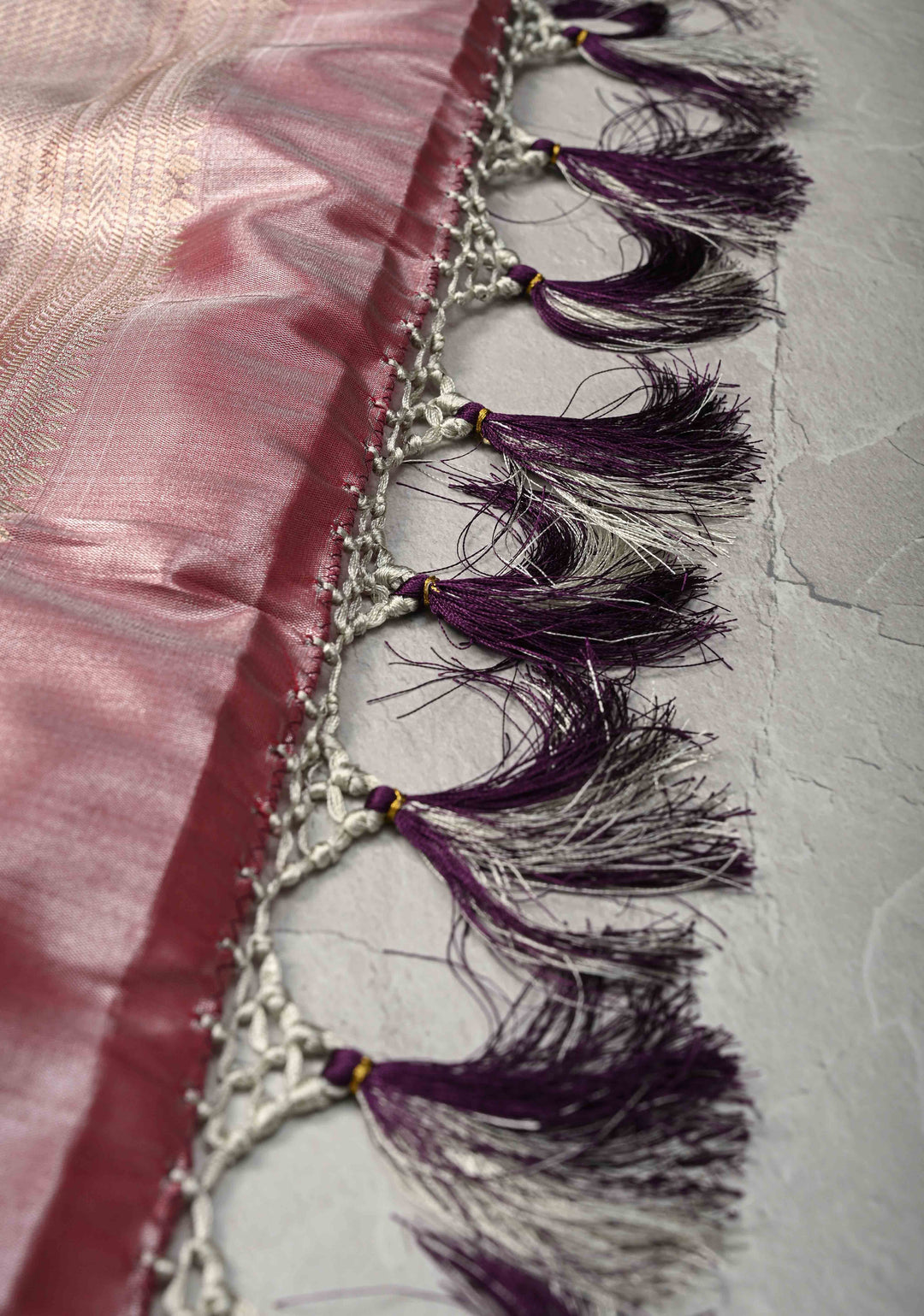 Gray Kanjivaram Tissue Semi Silk Saree with Meenakari Floral Brocade and Contrast Zari Border