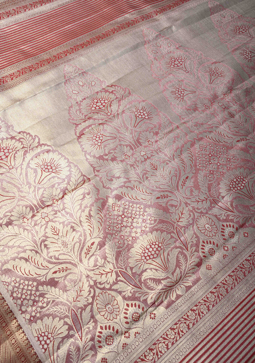 Gray Brocade on Kanjivaram Tissue Semi Silk Saree with Meenakari Buttas and Contrast Zari Border