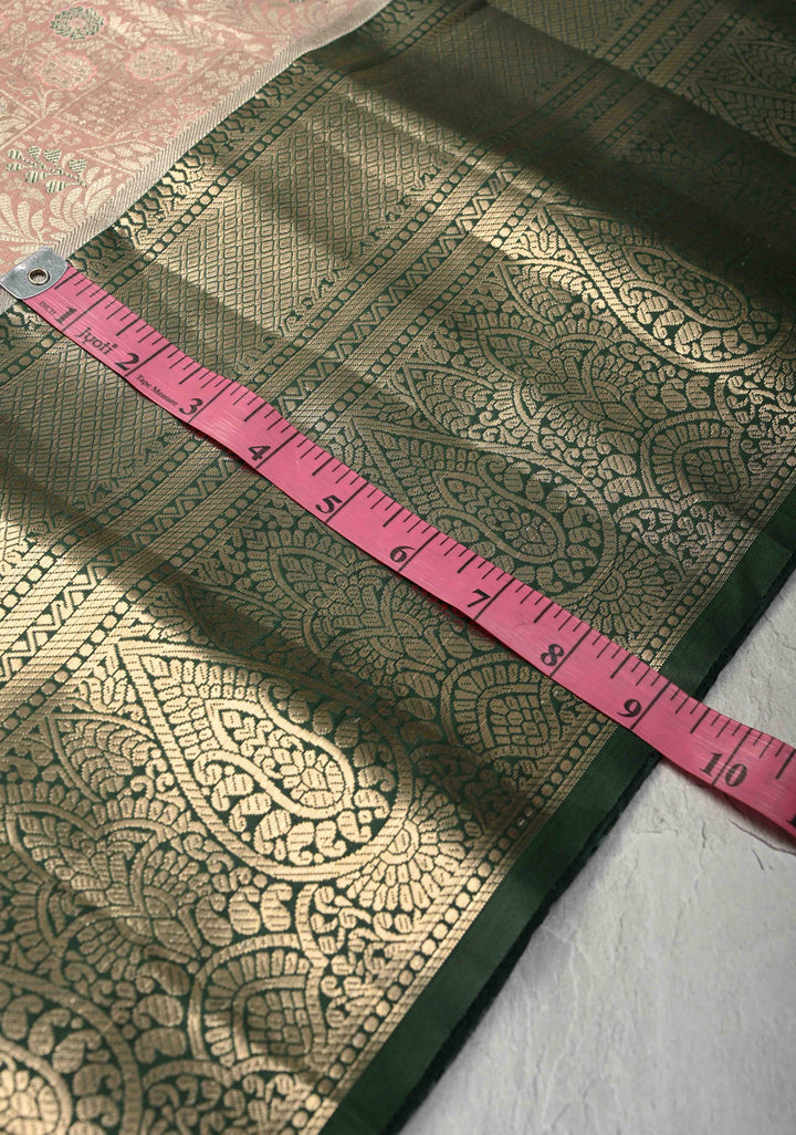 Faded Pink Brocade on Kanjivaram Tissue Semi Silk Saree with Meenakari Buttas and Contrast Zari Border