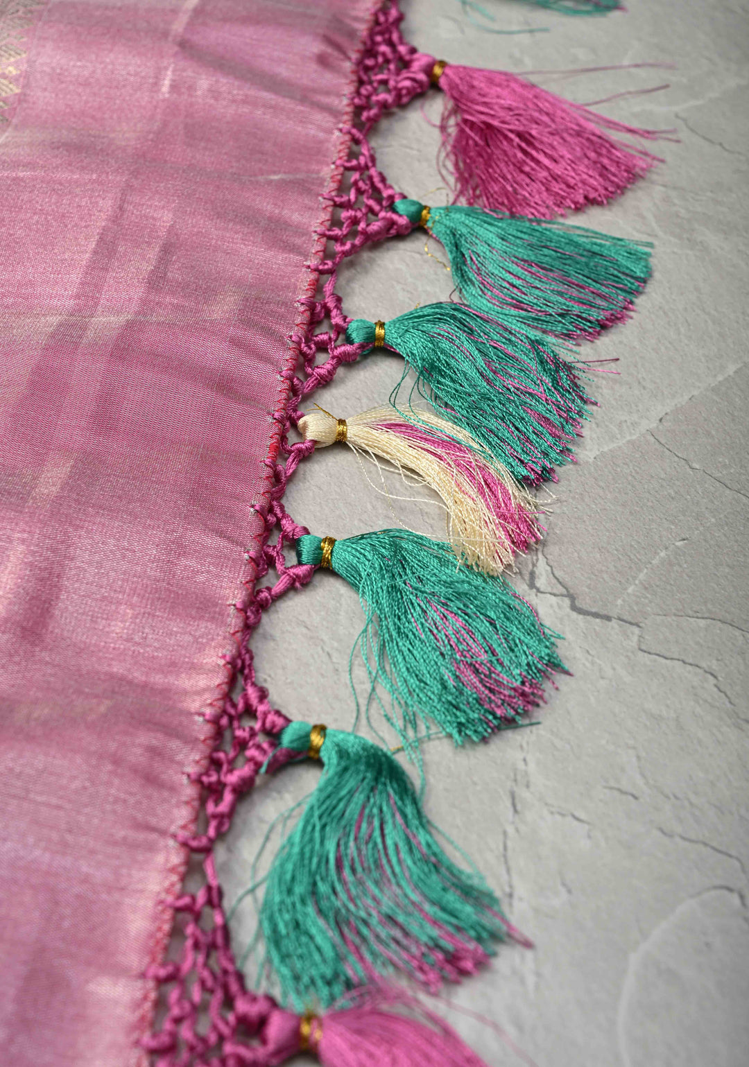 Green Brocade on Kanjivaram Tissue Semi Silk Saree with Meenakari Buttas and Contrast Zari Border