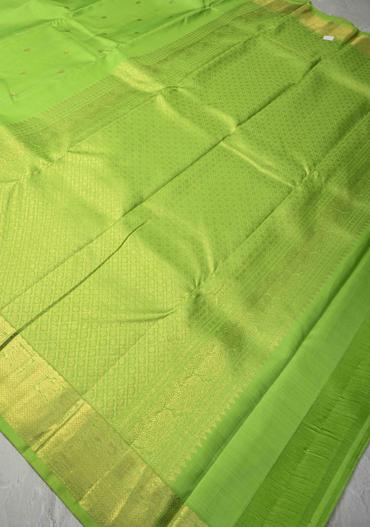 Light Green Kanjivaram Silk Saree with Zari Buttis and Zari Border | SILK MARK CERTIFIED