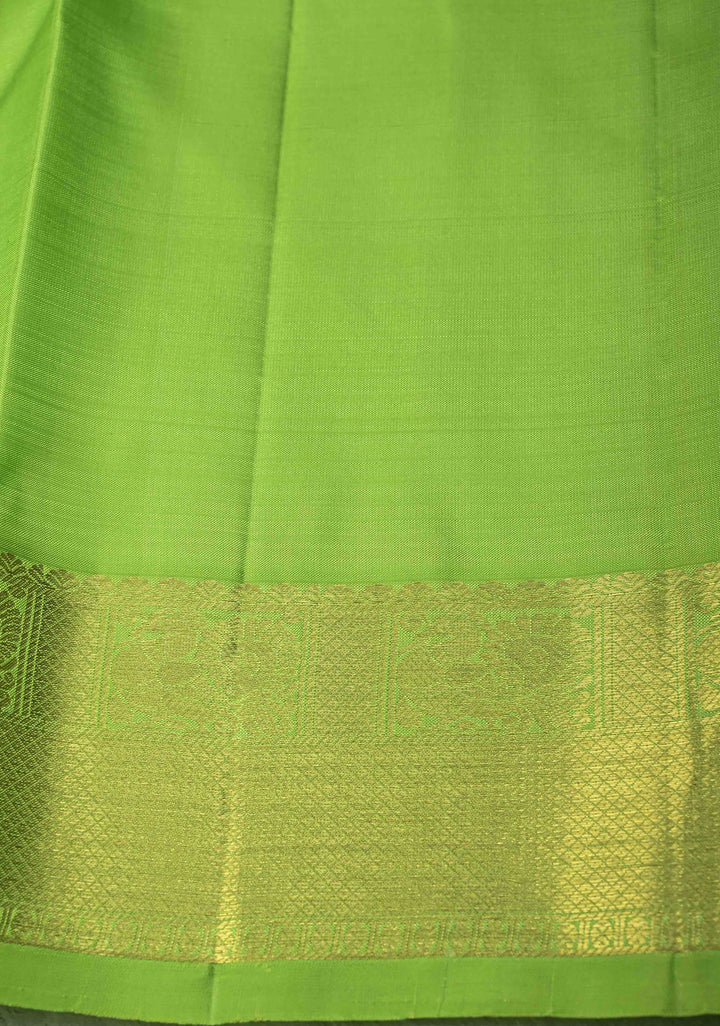 Light Green Kanjivaram Silk Saree with Zari Buttis and Zari Border | SILK MARK CERTIFIED