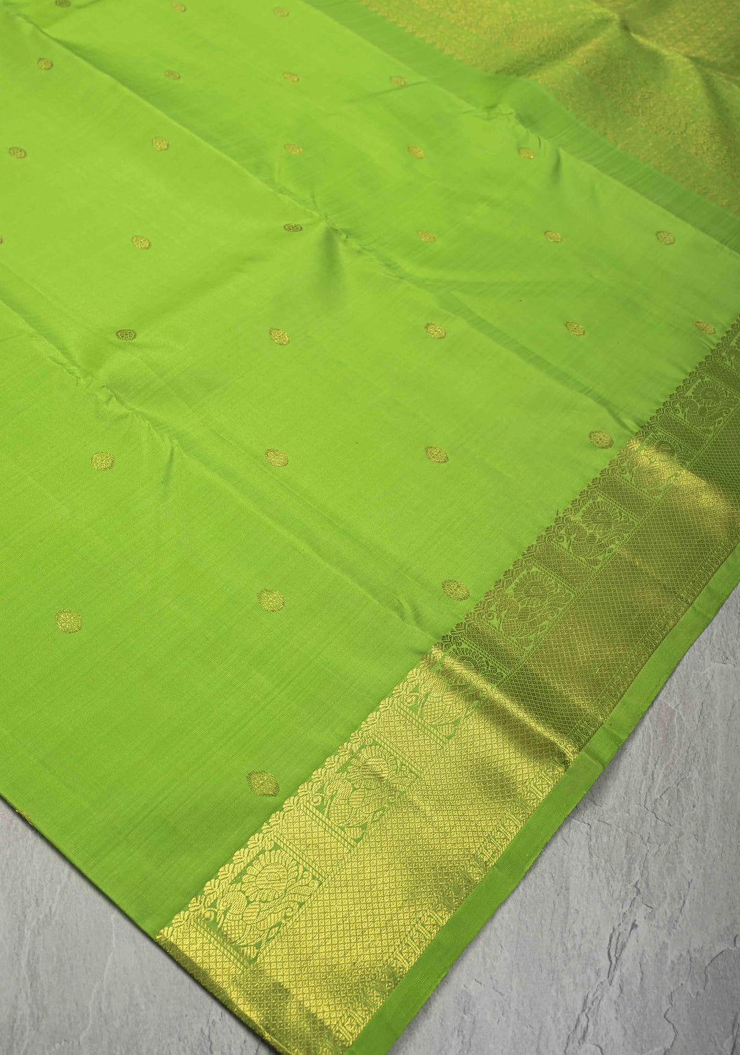 Light Green Kanjivaram Silk Saree with Zari Buttis and Zari Border | SILK MARK CERTIFIED