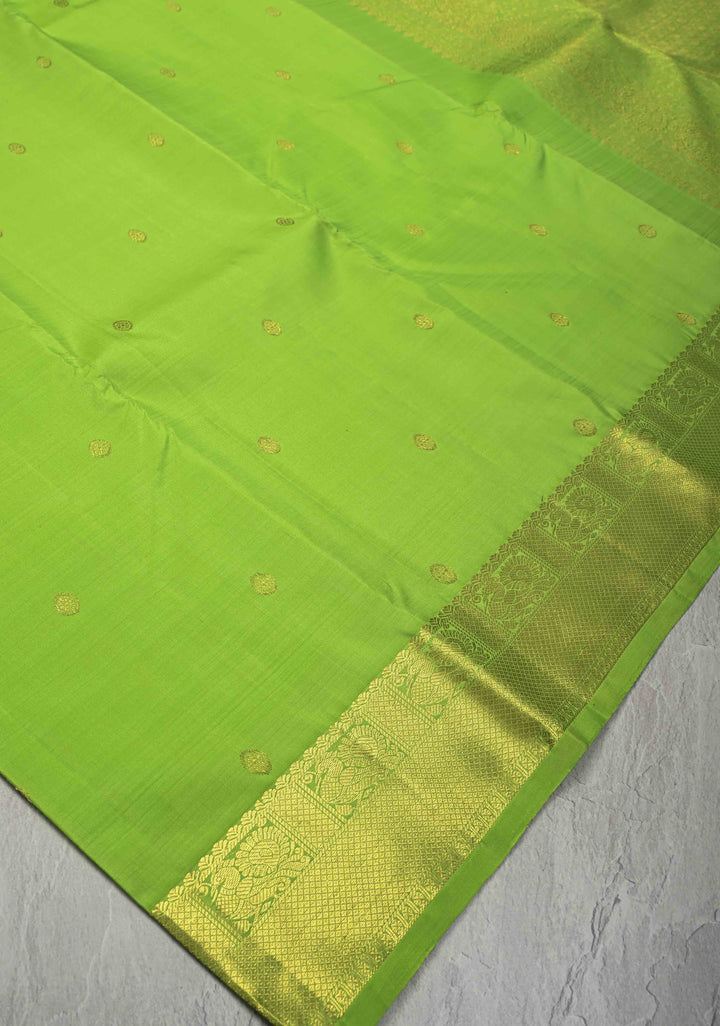 Light Green Kanjivaram Silk Saree with Zari Buttis and Zari Border | SILK MARK CERTIFIED