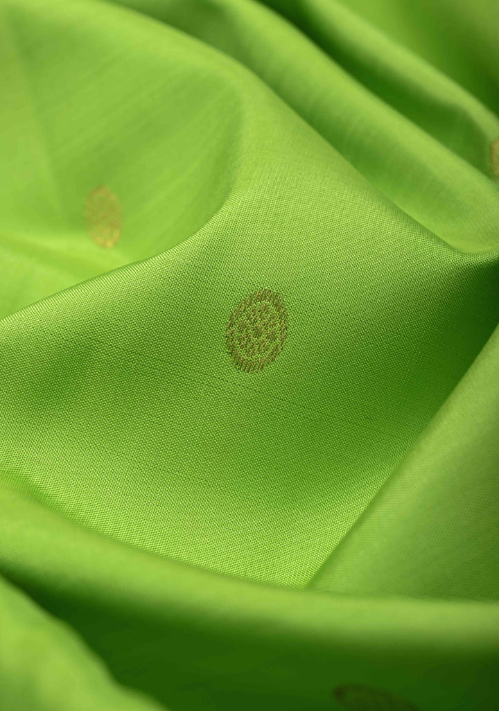 Light Green Kanjivaram Silk Saree with Zari Buttis and Zari Border | SILK MARK CERTIFIED