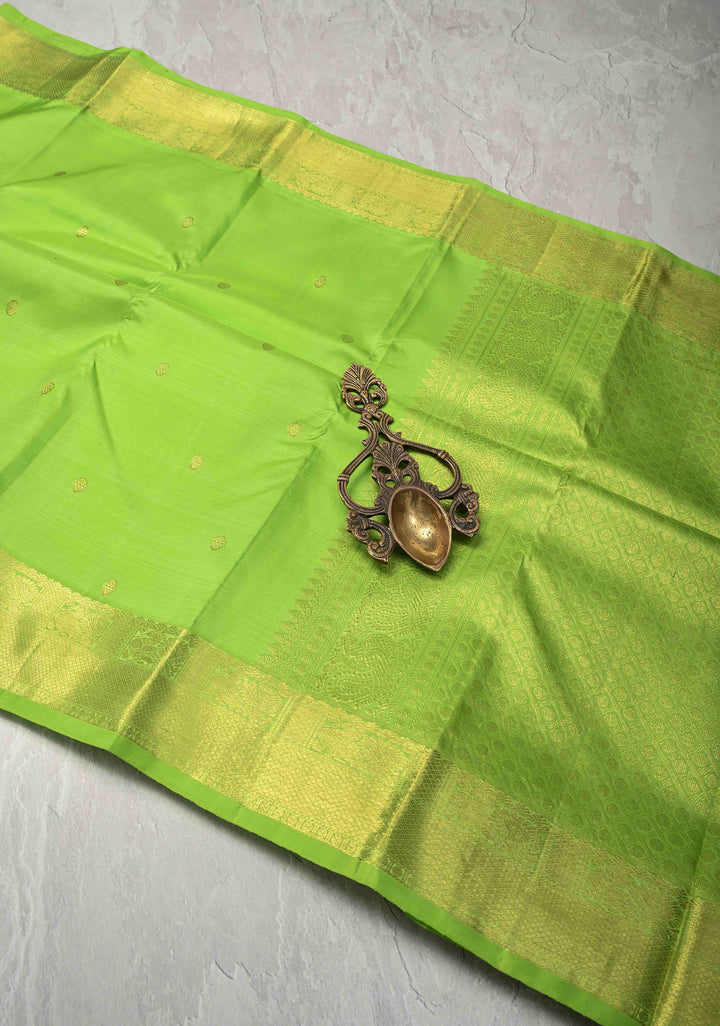 Light Green Kanjivaram Silk Saree with Zari Buttis and Zari Border | SILK MARK CERTIFIED