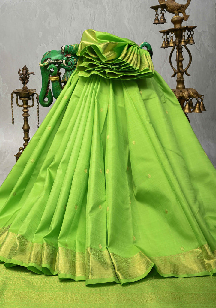 Light Green Kanjivaram Silk Saree with Zari Buttis and Zari Border | SILK MARK CERTIFIED