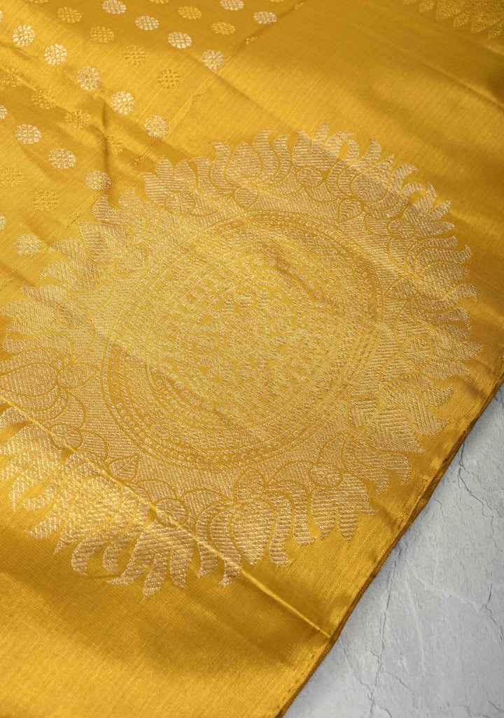 Gold Kanjivaram Tissue Silk Saree with Sona Rupa Buttas and Distinct Mandala Motifs on Border | SILK MARK CERTIFIED